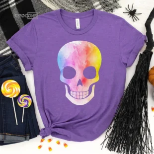 Watercolor Skull Halloween Shirt, Trick or Treat t-shirt, Funny Halloween Shirt, Skull tshirt halloween t shirt