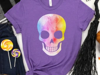 Watercolor Skull Halloween Shirt, Trick or Treat t-shirt, Funny Halloween Shirt, Skull tshirt halloween t shirt