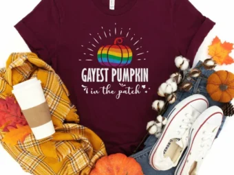 Gayest Pumpkin in the patch Thanksgiving Shirt, Thanksgiving t shirt womens, funny Thanksgiving 2021 t-shirts long sleeve