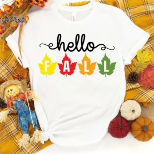 Happy Fall Multicolored Leaves Shirt, Fall Shirt, Cute Fall Shirt, Pumpkin Shirt, Fall Mom Shirt, Beginning of Fall, Fall Leaves Shirt