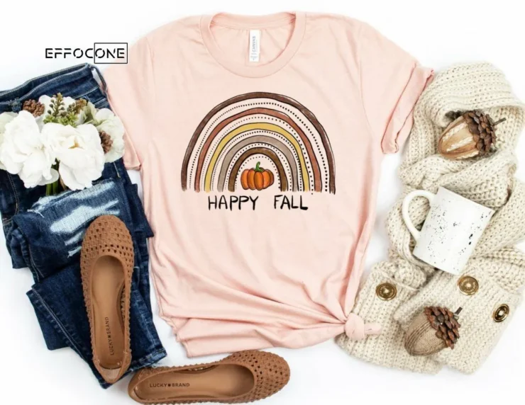 Happy Fall Rainbow Shirt, Fall Leopard Shirt, Thanksgiving Shirt, Fall Tshirt, Pumpkin Shirt, Shirts for Fall, Fall T-shirt, Fall Gift