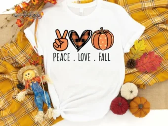 Peace Love Fall Pumpkin Shirt, Fall Pumpkin T-Shirt, Thanksgiving Shirt, Fall Tshirt, Pumpkin Shirt, Plaid Pumpkin Shirt