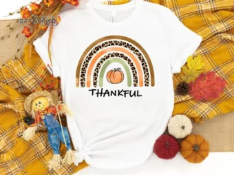 Thankful Rainbow Shirt, Fall Pumpkin T-Shirt, Thanksgiving Shirt, Fall Tshirt, Pumpkin Shirt, Thanksgiving Tee