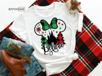 Believe Christmas Shirt with Trees, Christmas T-Shirt, Christmas TShirt, Christmas Lights Tshirt, Winter Time Shirt, Christmas Gift