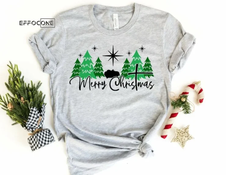 Merry Christmas Shirt With Trees , Christmas T-Shirt, Christmas TShirt, Christmas Lights Tshirt, Winter Time Shirt, Christmas Gift