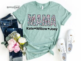 Custom Leopard Mama Shirt with Kids Names Shirt Custom Mom