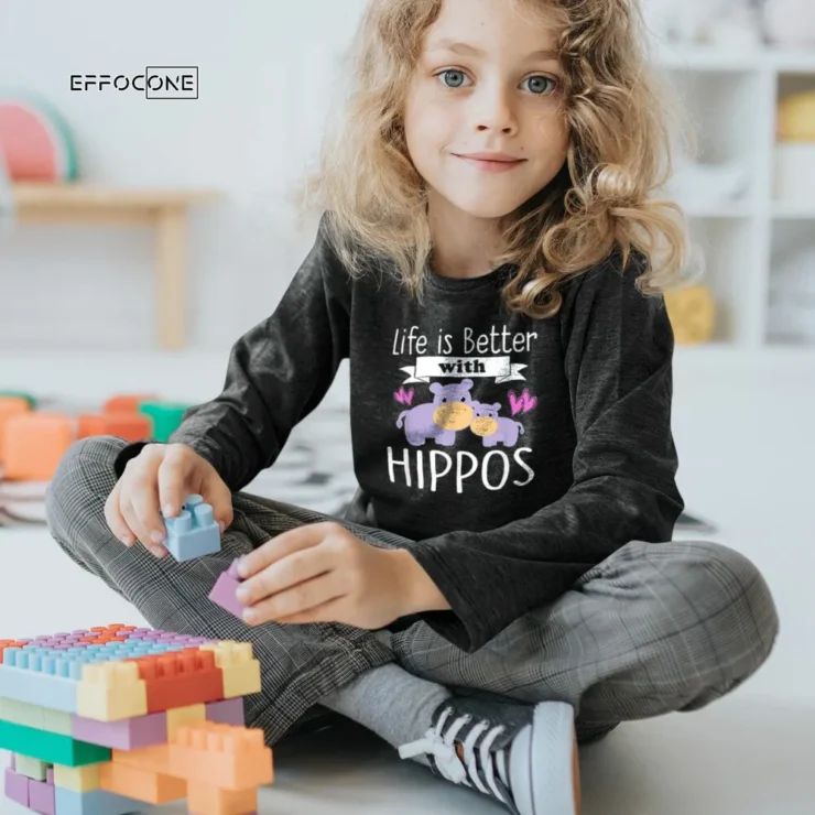 Hippo Lover Shirt Girls LIFE Is Better With HIPPOS Kid Gift