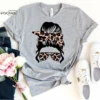 Messy Mom Bun Leopard Sunglasses Shirt Leopard Mom Shirt