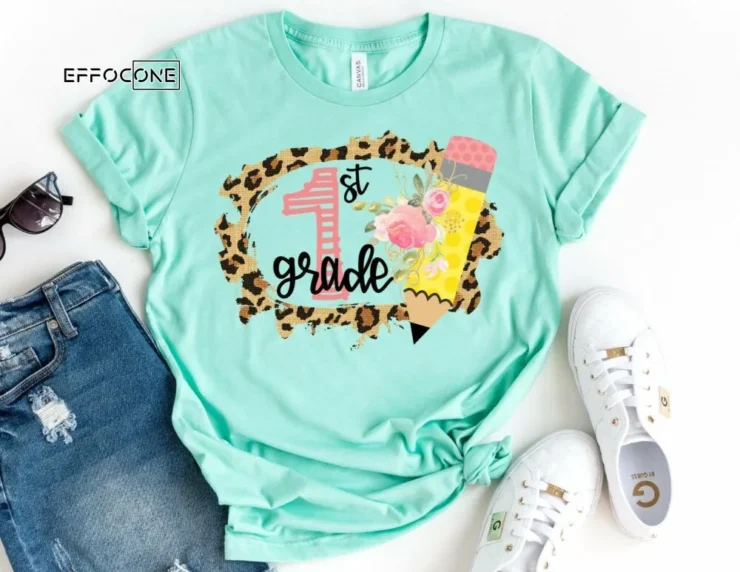 First Grade Leopard Shirt, Floral Teacher Shirt