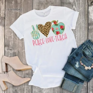 Peace Love Teach, Floral Teacher Shirt, Kindergarten