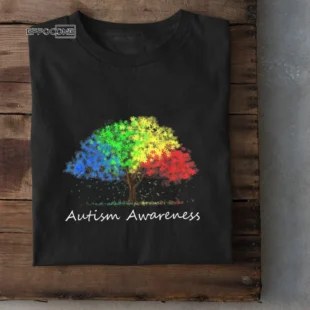 Autism Awareness Tree with Colored Puzzle Pieces for Leaves