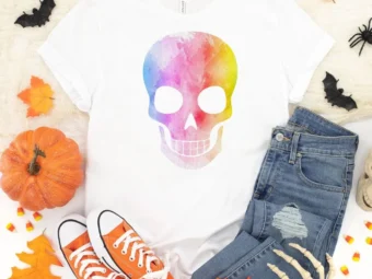 Watercolor Skull Halloween Shirt, Trick or Treat t-shirt, Funny Halloween Shirt, Skull tshirt halloween t shirt