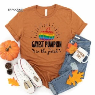 Gayest Pumpkin in the patch Thanksgiving Shirt, Thanksgiving t shirt womens, funny Thanksgiving 2021 t-shirts long sleeve