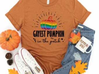 Gayest Pumpkin in the patch Thanksgiving Shirt, Thanksgiving t shirt womens, funny Thanksgiving 2021 t-shirts long sleeve