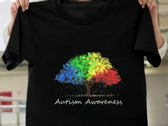 Autism Awareness Tree with Colored Puzzle Pieces for Leaves