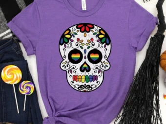 Halloween Sugar Skull Rainbow Shirt, Trick or Treat t-shirt, Funny Halloween Shirt, Gay Halloween Shirt