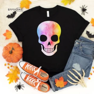 Watercolor Skull Halloween Shirt, Trick or Treat t-shirt, Funny Halloween Shirt, Skull tshirt halloween t shirt