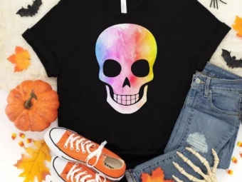 Watercolor Skull Halloween Shirt, Trick or Treat t-shirt, Funny Halloween Shirt, Skull tshirt halloween t shirt