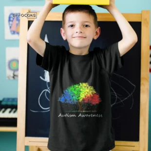 Autism Awareness Tree with Colored Puzzle Pieces for Leaves