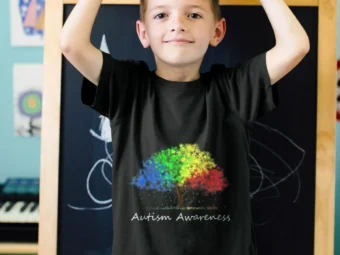 Autism Awareness Tree with Colored Puzzle Pieces for Leaves