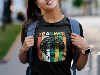 Black Woman Teacher Afro Retro Black History Month Present