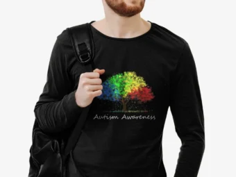 Autism Awareness Tree with Colored Puzzle Pieces for Leaves