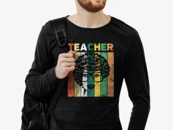 Black Woman Teacher Afro Retro Black History Month Present