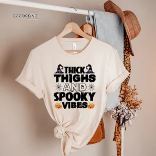 Thick Thighs Spooky Vibes Funny Halloween T-Shirt