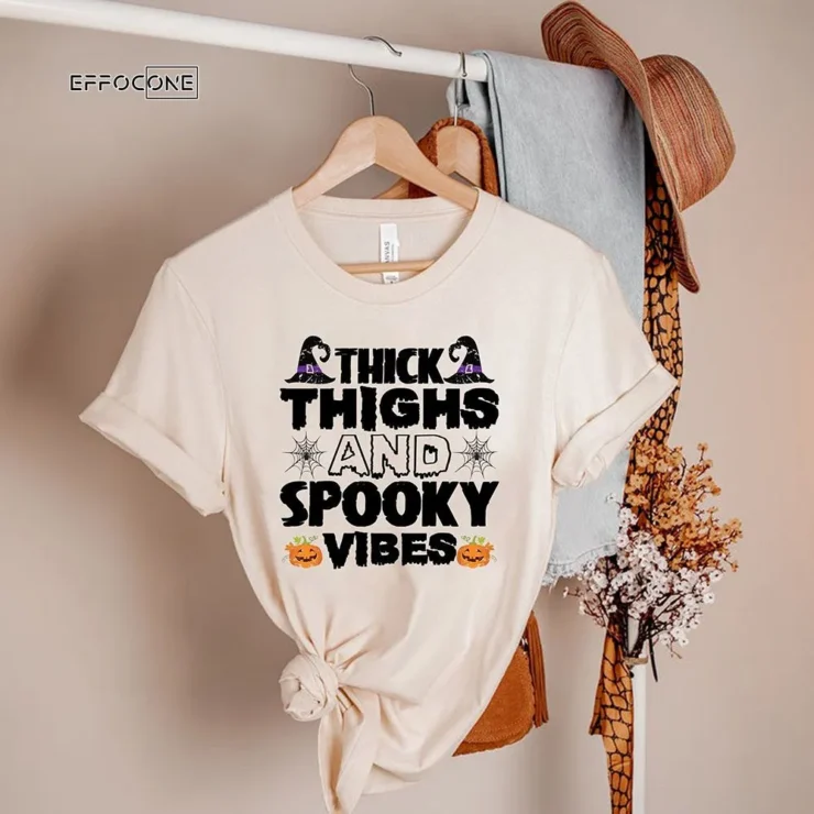 Thick Thighs Spooky Vibes Funny Halloween T-Shirt