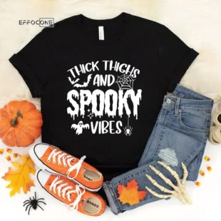 Thick Thighs Spooky Vibes Funny Halloween T-Shirt