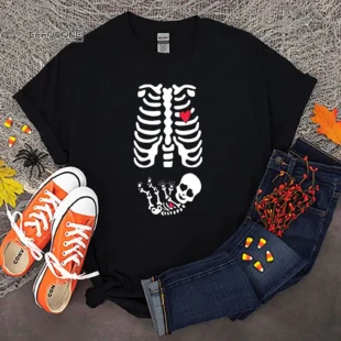 SKELETON BABY HALLOWEEN Pregnancy Maternity T shirt