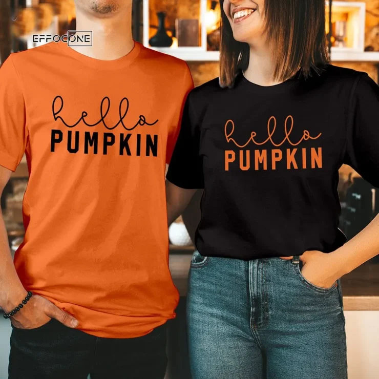 HELLO PUMPKIN Fall Thank s Giving Floral Halloween T-shirt