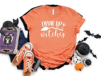 Drink Up Witches Cheers Witches Pumpkin T-Shirt