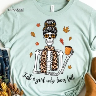 Just a Girl Who Loves Fall Skeleton T-Shirt