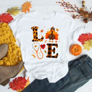 Love Nurse Thanksgiving Nurse T-Shirt