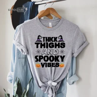 Thick Thighs Spooky Vibes Funny Halloween T-Shirt