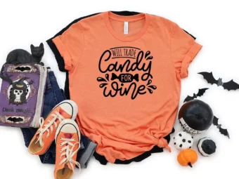 Will Trade Candy For Wine Funny Halloween T-Shirt