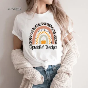 Thanksgiving Teacher Thankful Rainbow Pumpkin T-Shirt