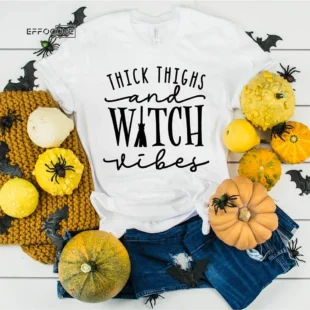 Thick Thighs Witch Vibes Halloween T-Shirt