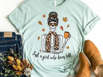Just a Girl Who Loves Fall Skeleton T-Shirt