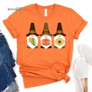 Pilgrim Gnomes Fall Pumpkin T-Shirt