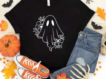 Halloween Ghost Party Floral T-Shirt