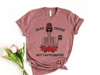 Dead Inside But Caffeinated Halloween Skeleton T-Shirt