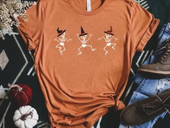 Dancing Skeleton with Witch Hat Happy T-Shirt