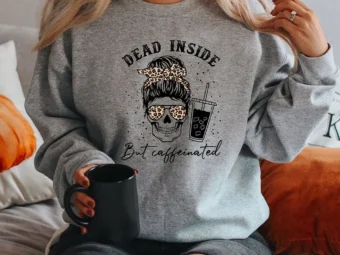 Dead Inside But Caffeinated Coffee Skeleton Fall T-shirt