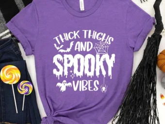 Thick Thighs Spooky Vibes Funny Halloween T-Shirt