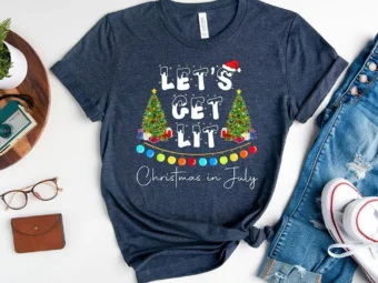 Let's Get Lit Christmas In July Santa Beach T-Shirt