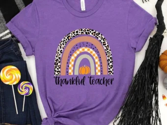 Thanksgiving Teacher Thankful Rainbow Pumpkin T-Shirt