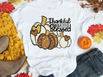Pumpkin Thankful Grateful Blessed Thanksgiving T-Shirt