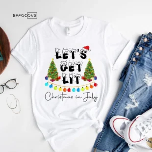 Let's Get Lit Christmas In July Santa Beach T-Shirt